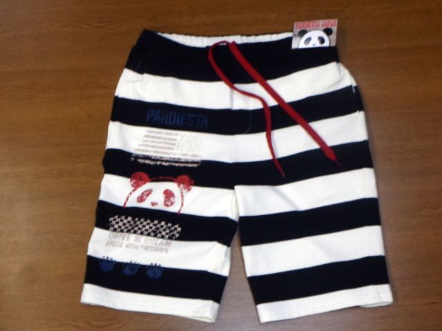 PANDIESTA JAPAN ボーダー スウェット ショート パンツ/黒Mサイズ/585962 パンディエスタ ジャパン パンダ 錦/新品/ブラック ホワイト/熊猫拍卖