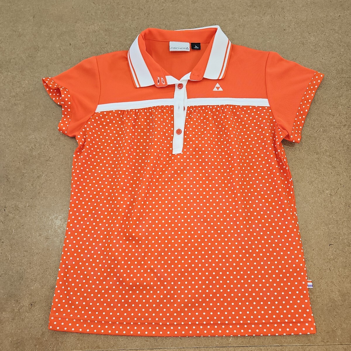 フィッシャー レディース速乾シャツ(オレンジ×白)Lサイズ拍卖