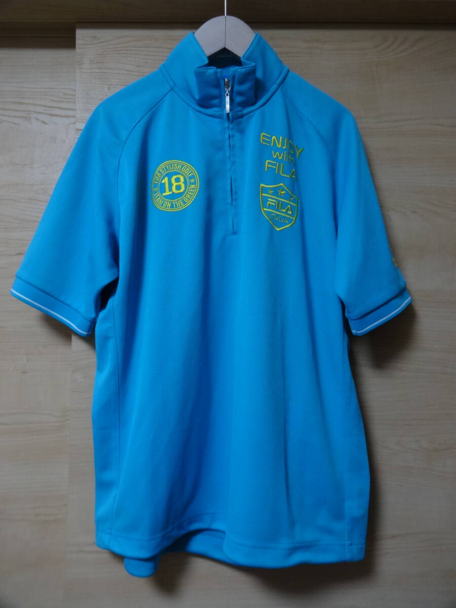 FILA GOLF 半袖シャツ サイズM R8487 水色 ジップ 厚手 裾ゴム拍卖