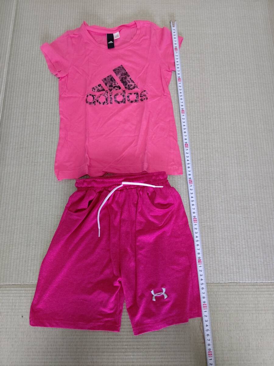 新品未使用 アディダス adidas Tシャツ アンダーアーマー 短パン キッズサイズ 4-5歳程度 ピンク 送料無料拍卖