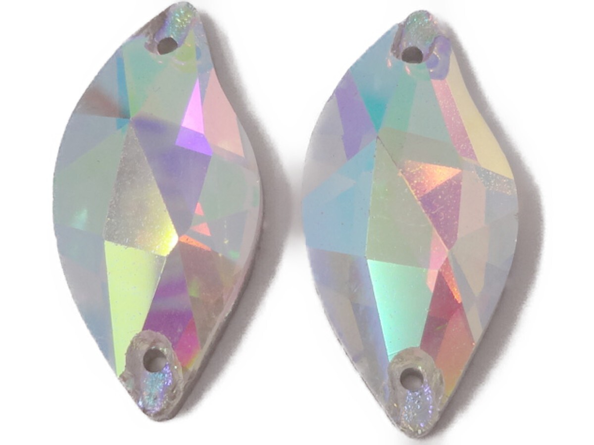 キラリ手芸部 No.6330 手芸用 ビジュー パーツ ソーオン ストーン(ガラス ビーズ ラインストーン)クリスタルAB 1.4cm×3cm_6個入り拍卖