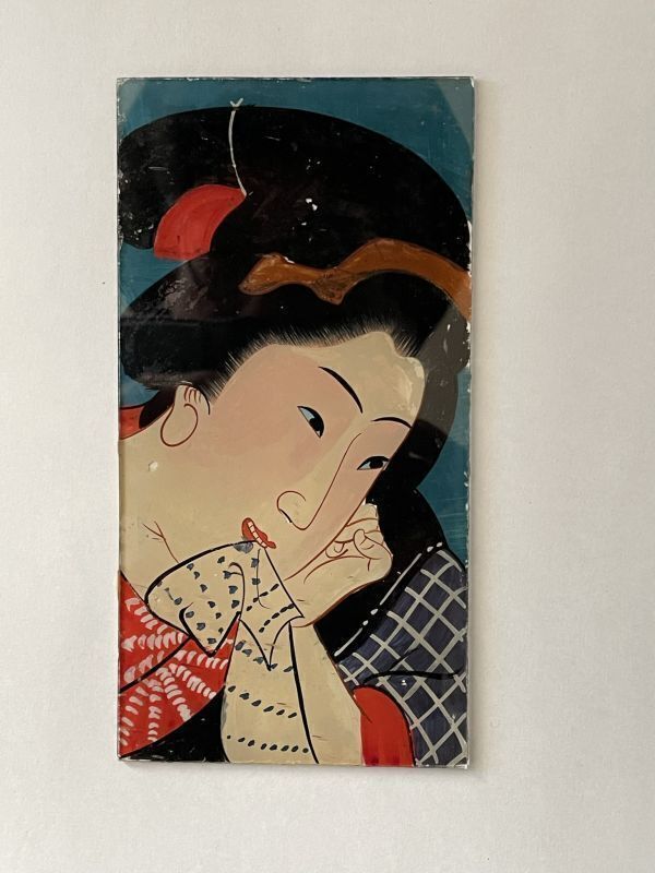 ガラス絵美人図(明治期)+おまけ付拍卖