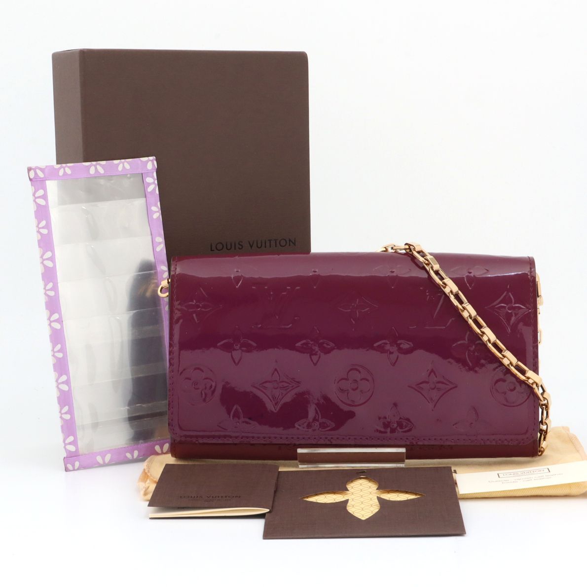 ルイヴィトン LOUIS VUITTON ヴェルニ ポルトフォイユ サラ チェーン ウォレット 長財布 アメジスト モノグラム レディース レザー M90148拍卖