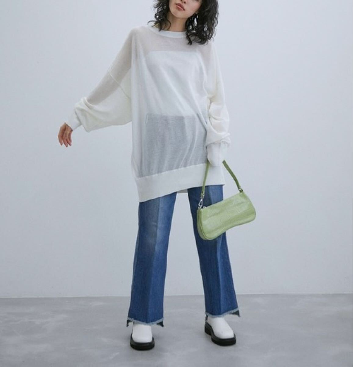 送料無料 ADAM ET ROPE' 麻調 ルーズ シアー サマーニット プルオーバー拍卖