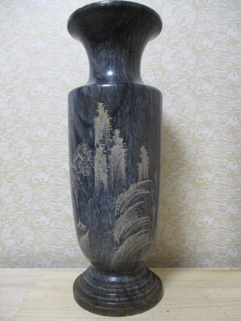 K109-10S 花瓶 天然石 蒼松挺拔 映青山  中古 高さ約56cm (T22 左横)拍卖