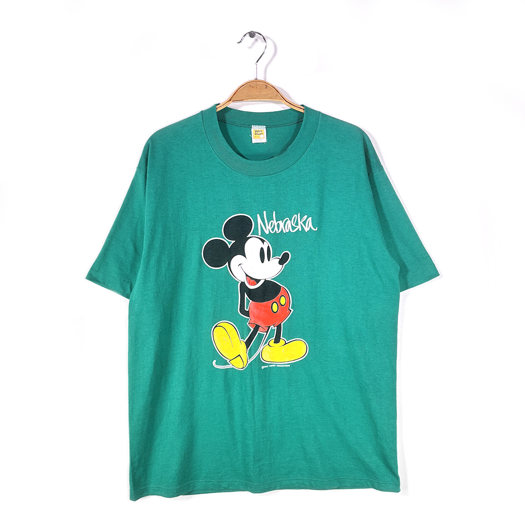 【送料無料】80s ミッキーマウス USA製 ヴィンテージTシャツ ディズニーランド カレッジ ネブラスカ シングルステッチ メンズL @BB0774拍卖