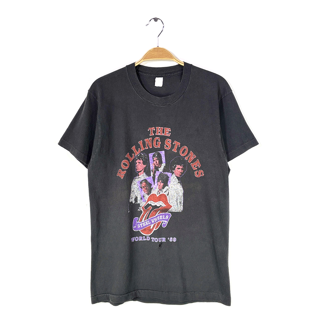【送料無料】80s ローリングストーンズ ヴィンテージTシャツ ロックTシャツ スティールホイールズ ブラック ROLLING STONES L相当 @AA0033拍卖