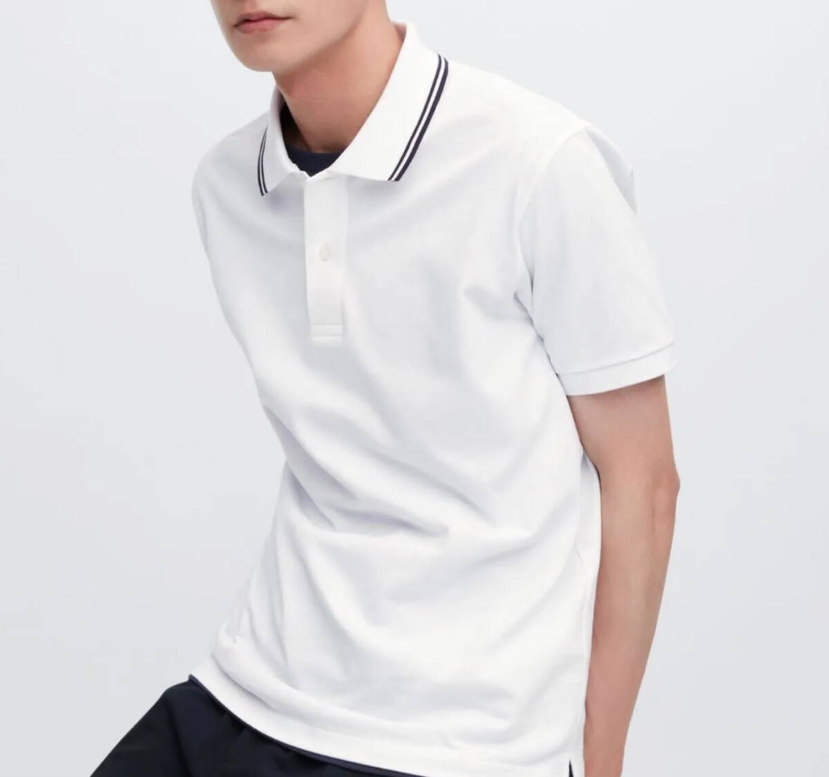 【新品未使用】ユニクロ UNIQLO ドライカノコ襟ラインポロシャツ ホワイト Mサイズ拍卖