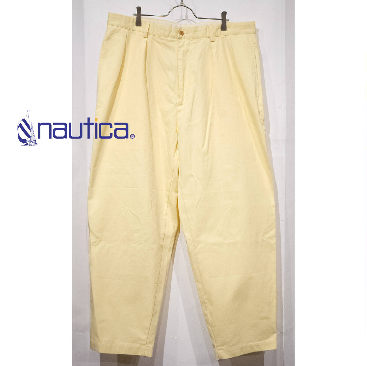 【未使用】XXL / NAUTICA TOO BIG CHINO PANTS ノーティカ トゥービッグ チノパンツ コットン ツータック ワイド イエロー 長谷川昭雄拍卖