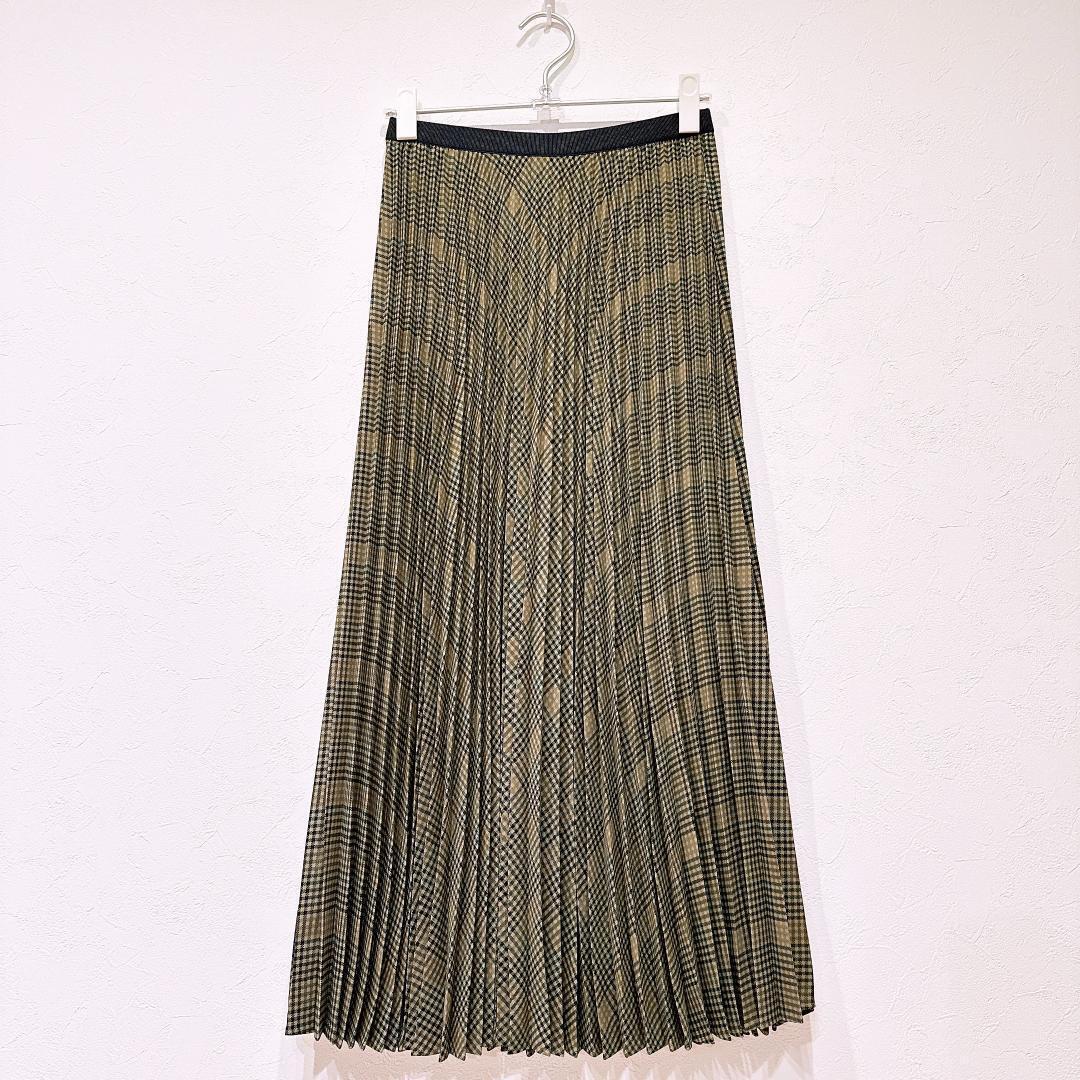 UNIQLO:C ユニクロシー プリーツロングスカート チェック柄 緑 S拍卖