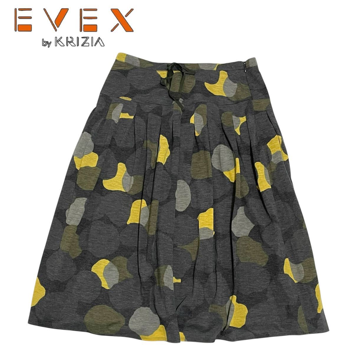 EVEX by KRIZIA / エヴェックスバイクリッツィア 膝丈フレアスカート プリーツスカート グレー×イエロー W69cm 薄手 春夏秋 O-2515拍卖