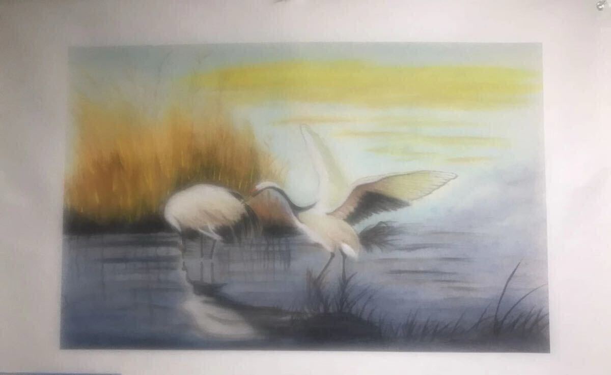新品 全体 65-45cm 水彩 鶴 水彩画 水鳥拍卖