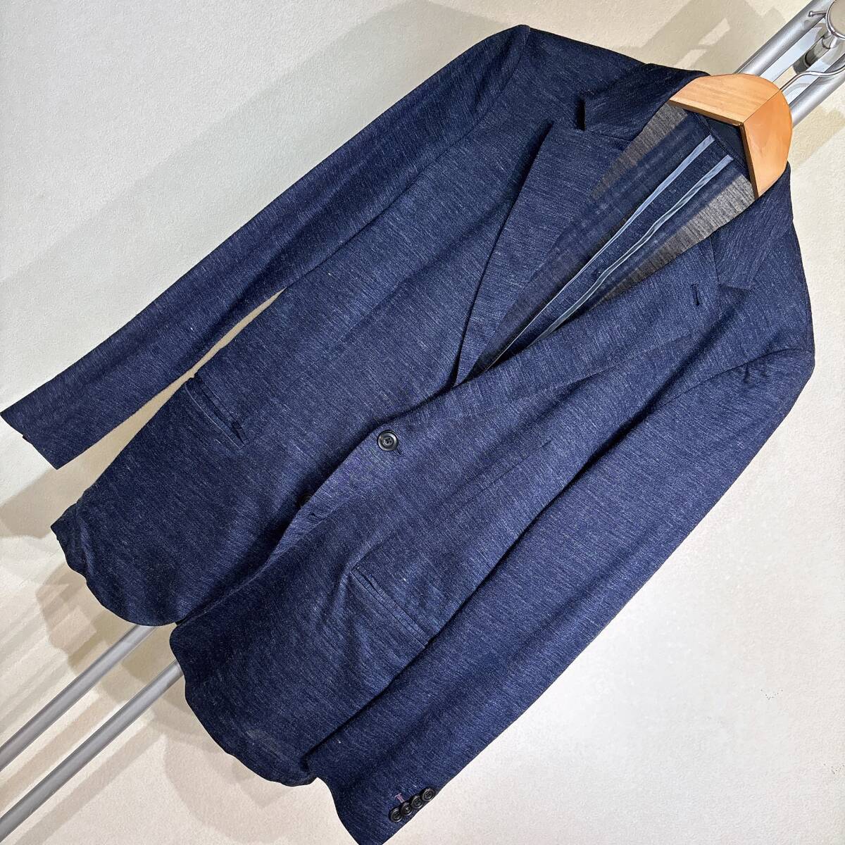 X579美品!■ポールスミス★濃紺/藍色インディゴ/麻リネン★カットソージャケット■M拍卖