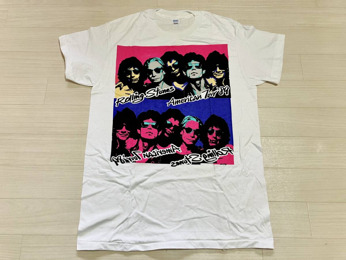 Rolling Stones D⑯ Tシャツ L 白 American Tour '89 タグHanes 新品 グッズ ローリングストーンズ ロックバンド拍卖