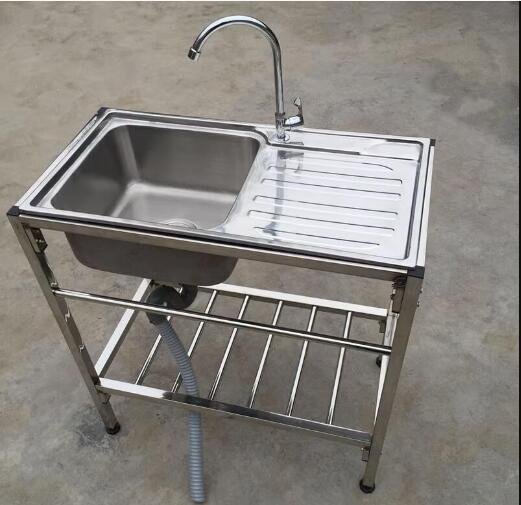台所ステンレス支柱鉢水槽二槽水斗付き池鉢棚野菜洗い洗面食器洗い操作台棚拍卖