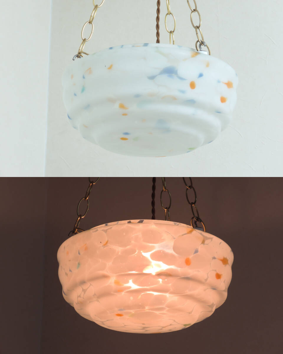 古いハンギングランプシェード/吊り下げ/マーブルガラス/レトロ/ビンテージ/ヴィンテージ/店舗什器/インテリア/古民家/洋館/AL-2441拍卖