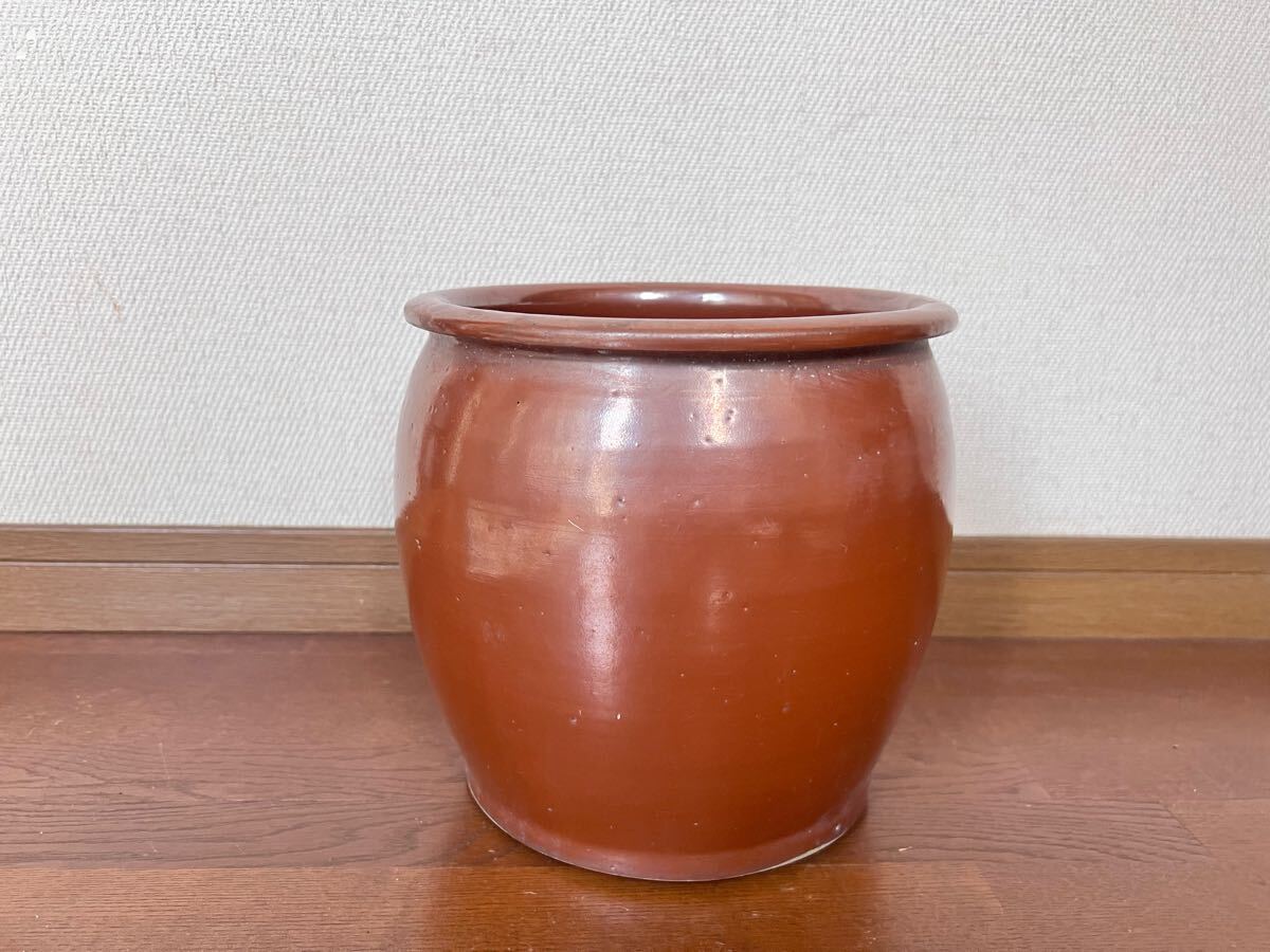 【 常滑焼丸甕】 常滑丸鉢 かめ 壺 保存容器 高さ21cm胴幅22.5cm 陶器 漬物 梅干し 味噌 水甕 飲食物容器 花器 古民具 工芸 骨董 日本製 拍卖