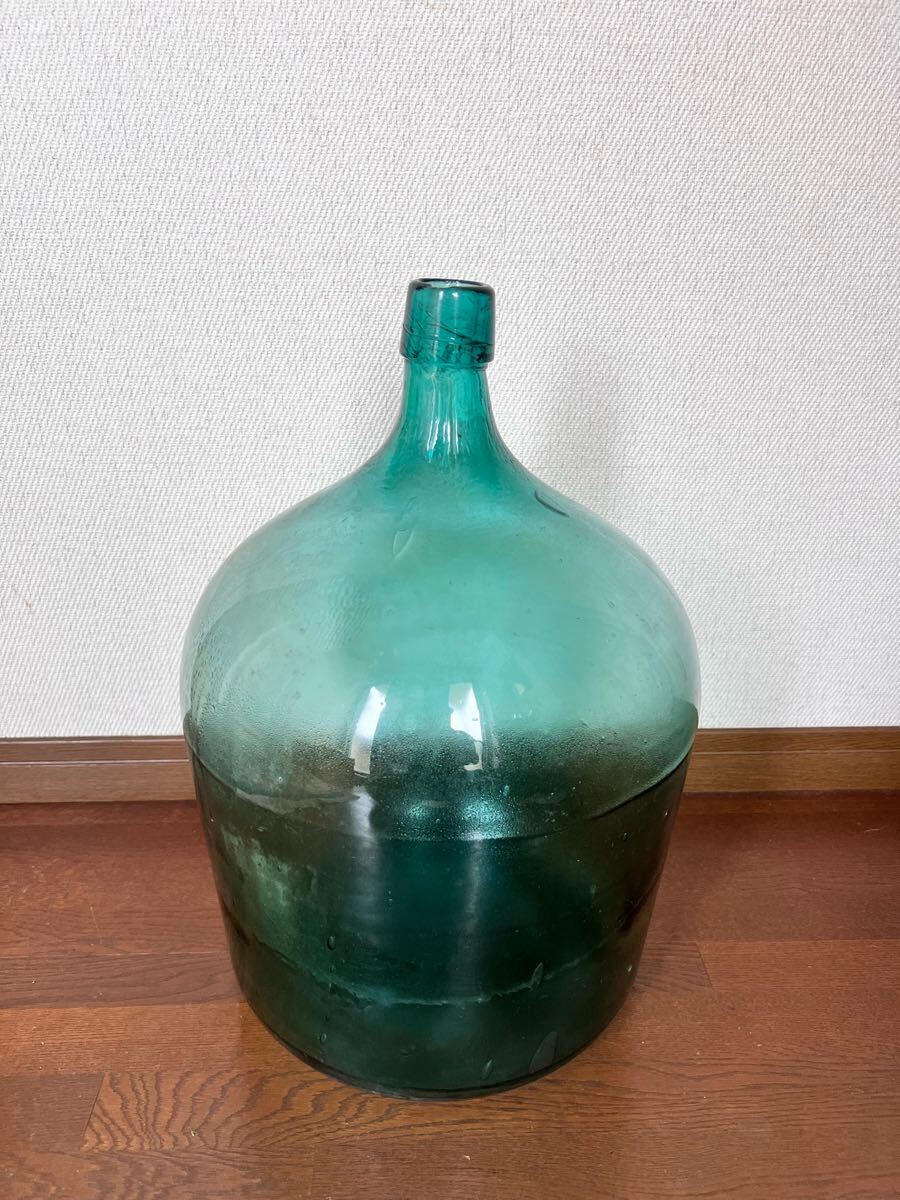 【 アンティーク デミジョンボトル】特大ガラス瓶 吹きガラスボトル 高さ46.5cm フラワーベース 花器 昭和レトロ 置物 インテリア拍卖