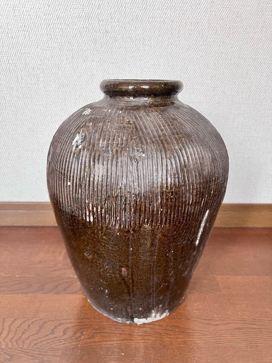 : 【 時代物 紹興酒 壺】時代酒甕 在銘 紹興酒空瓶 高さ36cm レトロ インテリア アンティーク置物 中国古玩 古民芸 古道具拍卖