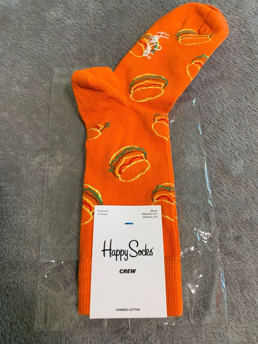 Happy Socks ハッピーソックス ハンバーガー 総柄 デザイン コットン ソックス 36-40 トルコ 靴下 オレンジ拍卖