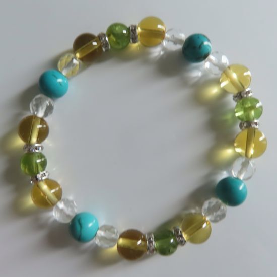 送料無料。ターコイズ、ペリドット、シトリン、水晶のブレスレット拍卖