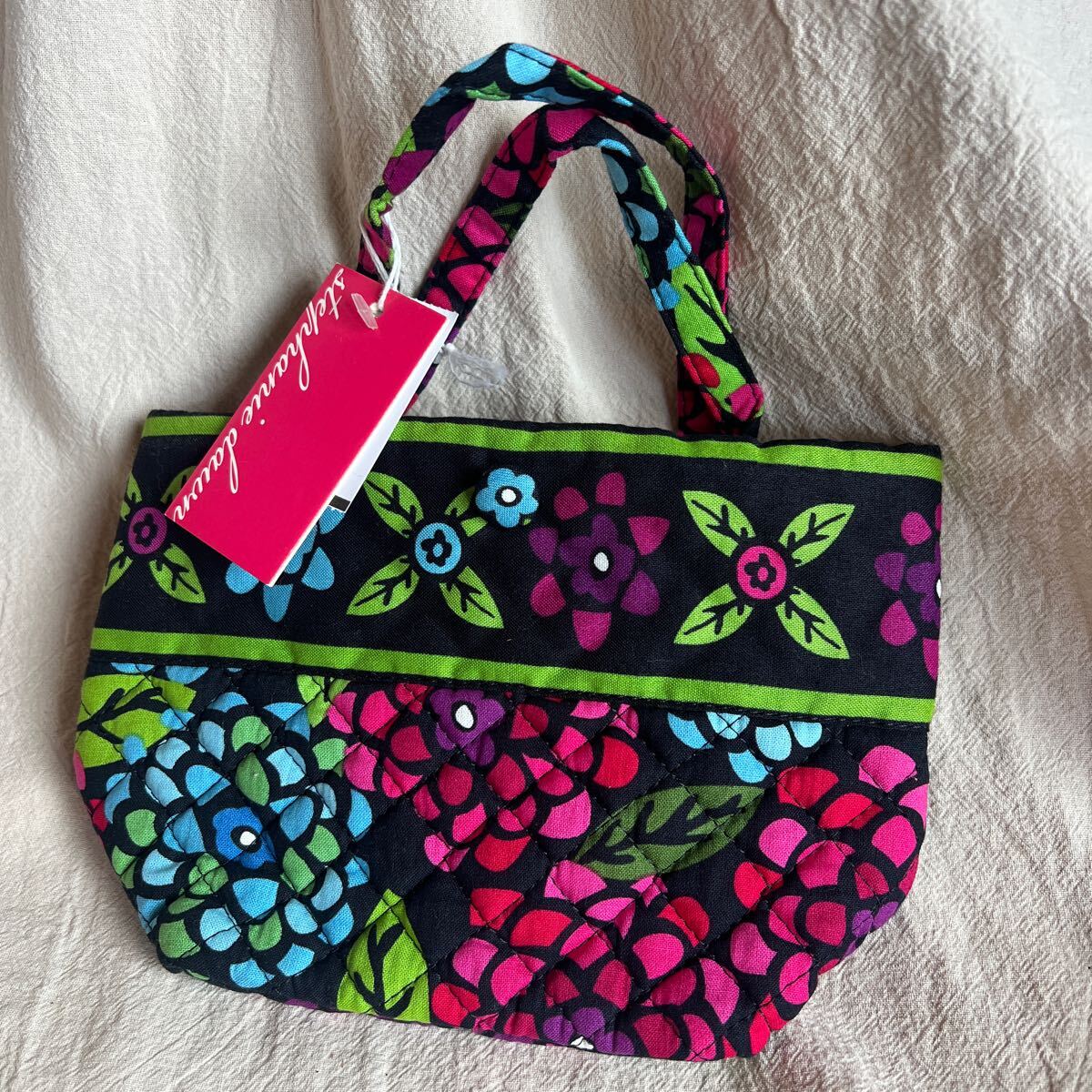 T7-16-1 未使用!stephanie dawnステファニードーン 花柄 小さなバック ポーチ 13、5×21㎝ マチ8㎝ キルトバッグ ミニバッグ拍卖