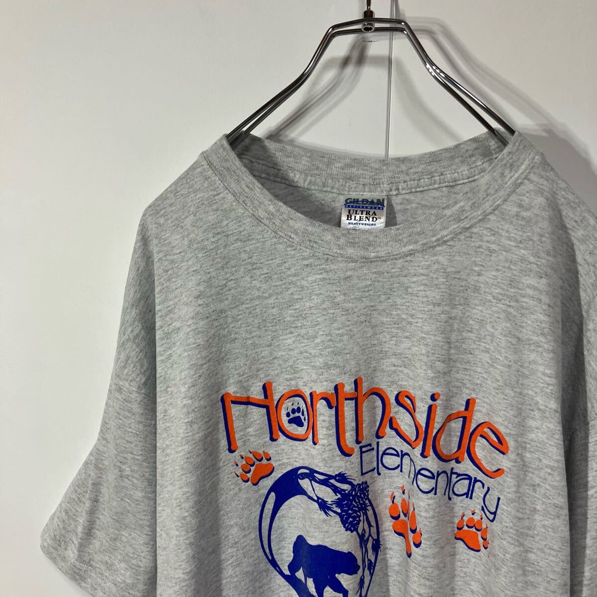 古着 アニマル プリント クルーネック 半袖 Tシャツ 大きいサイズ 杢グレー XL拍卖