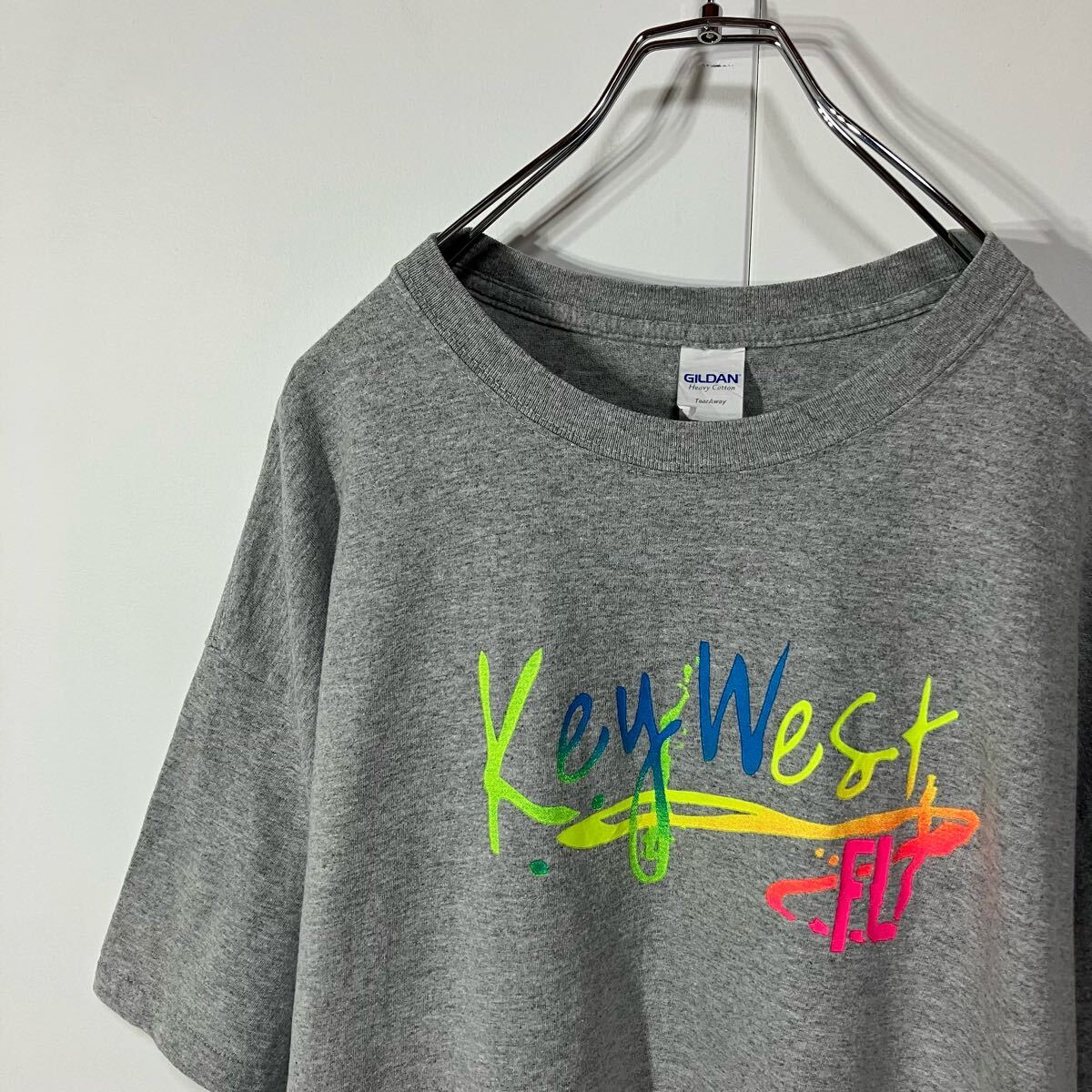 古着 アート プリント クルーネック 半袖 Tシャツ 大きいサイズ 杢グレー XL拍卖