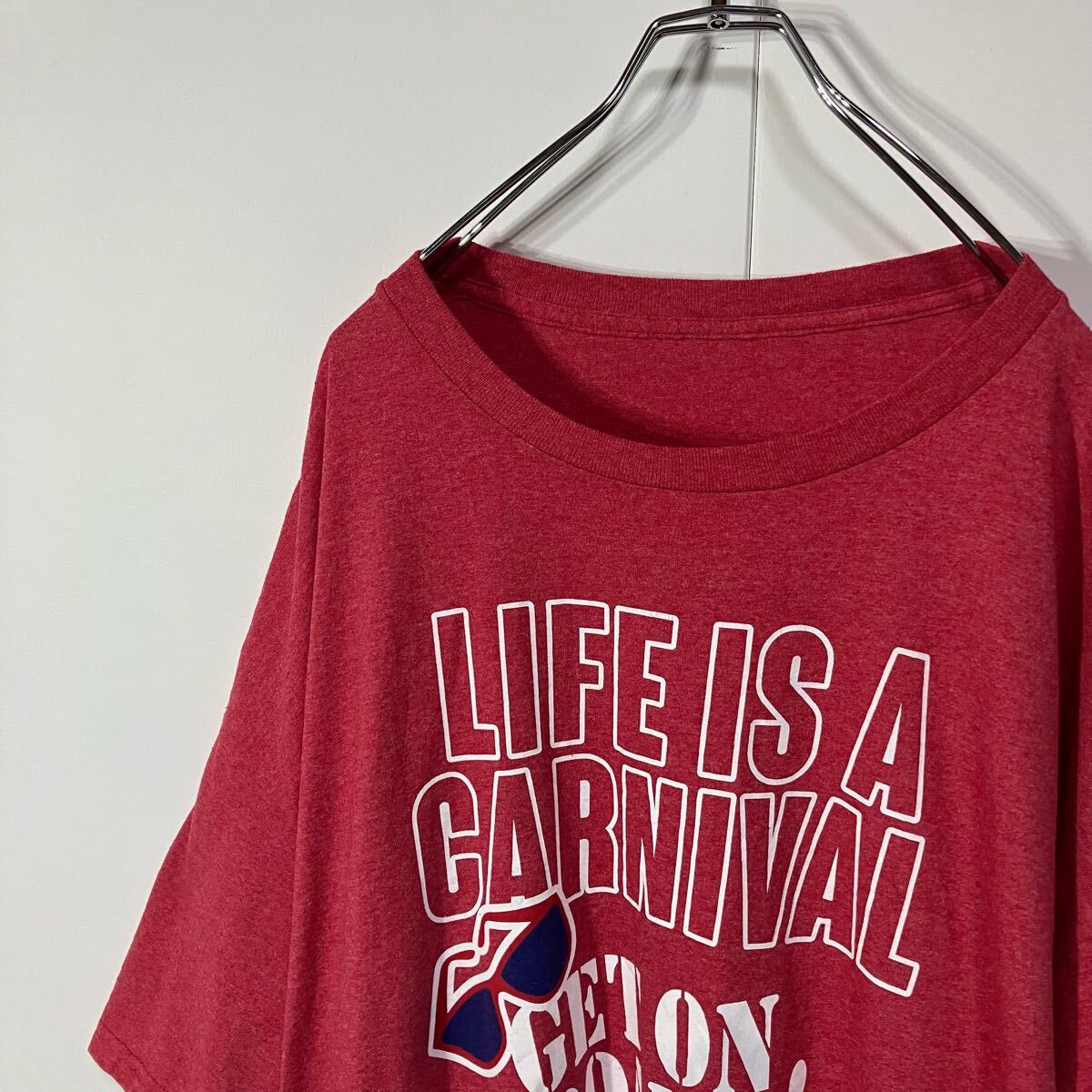 古着 片面 プリント クルーネック 半袖 Tシャツ 大きいサイズ 杢レッド拍卖