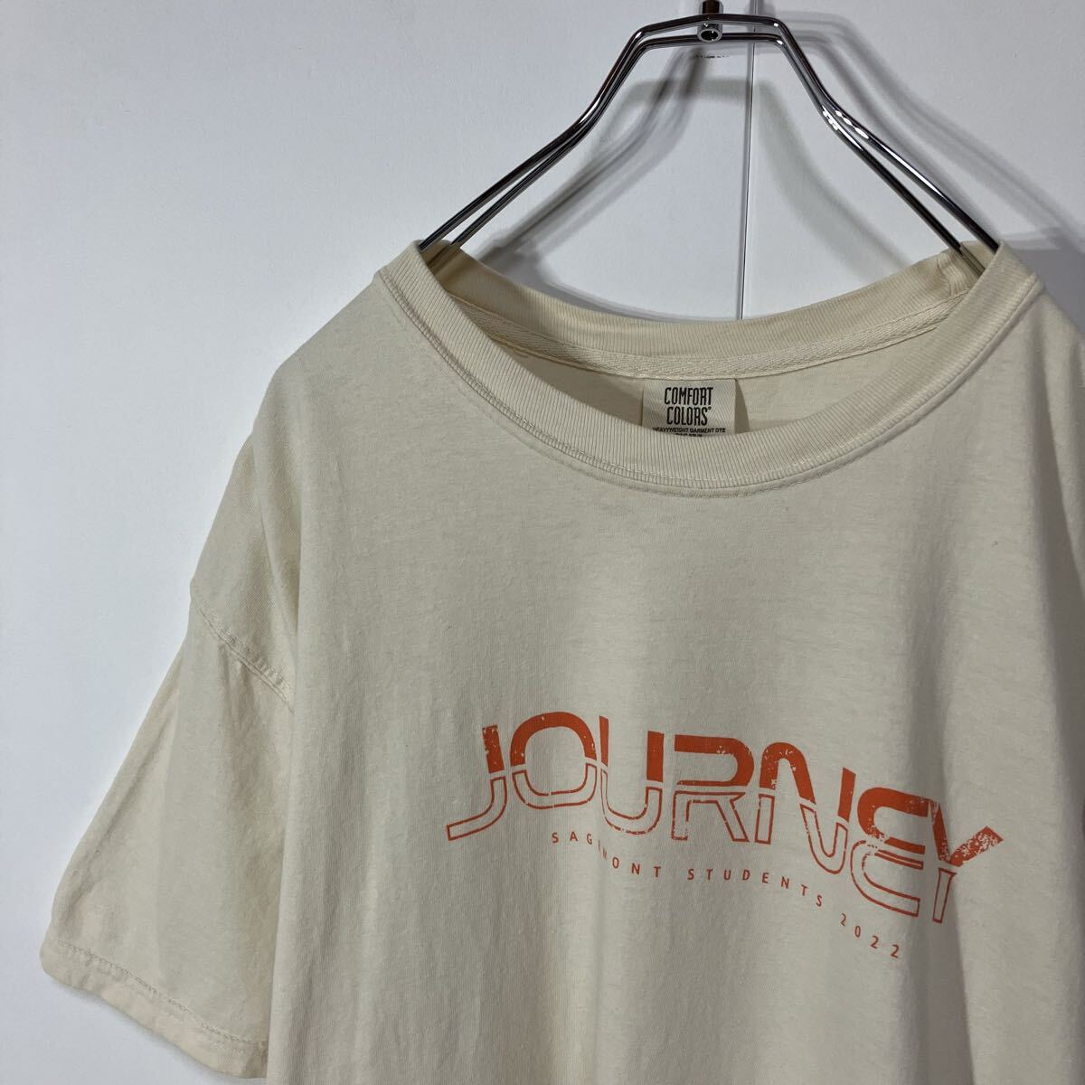 古着 プリント クルーネック 半袖 Tシャツ 大きサイズ ベージュ XL拍卖