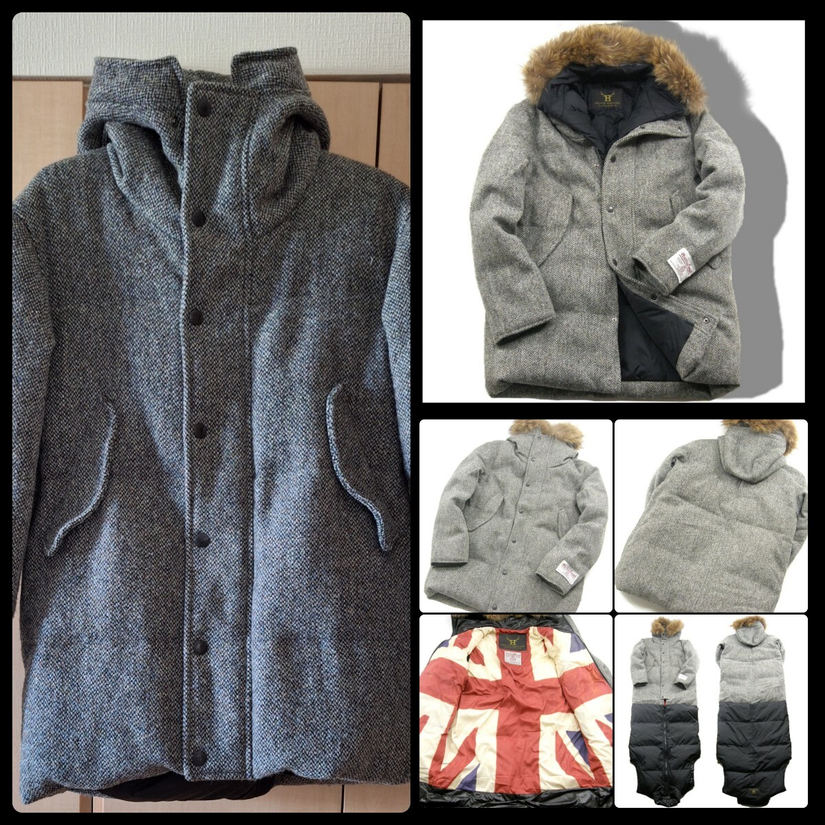 【美品古着】■GRIFFIN HARTLAND × Harris Tweed / グリフィンハートランド × ハリスツイード■2way ダウン ジャケット■寝袋 シュラフ拍卖