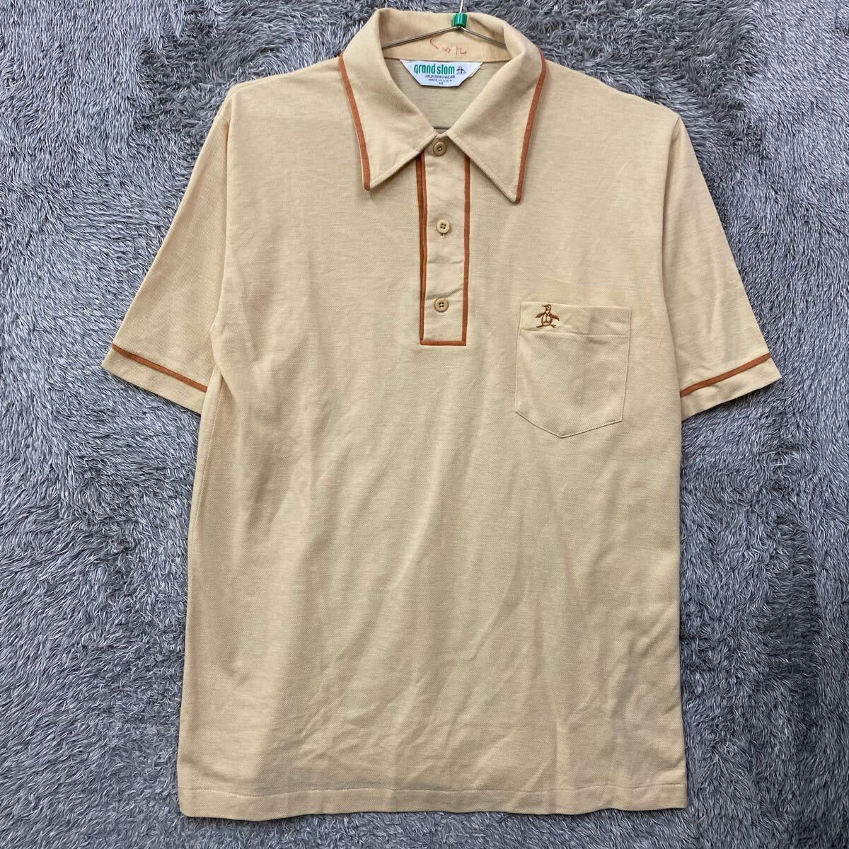 USA製 Munsingwear マンシングウェア 半袖ポロシャツ 半袖シャツ 鹿の子 サイズM イエロー 黄色 メンズ トップス 最落なし (F1)拍卖