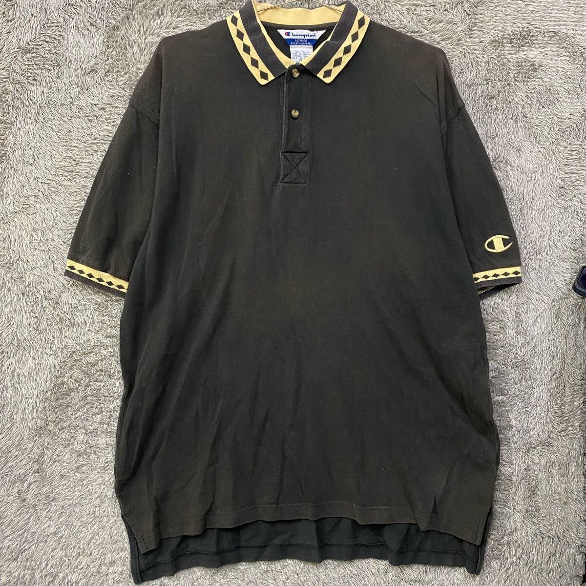 Champion チャンピオン 半袖ポロシャツ 半袖シャツ 鹿の子 サイズL ブラック 黒 メンズ トップス 最落なし (G1)拍卖