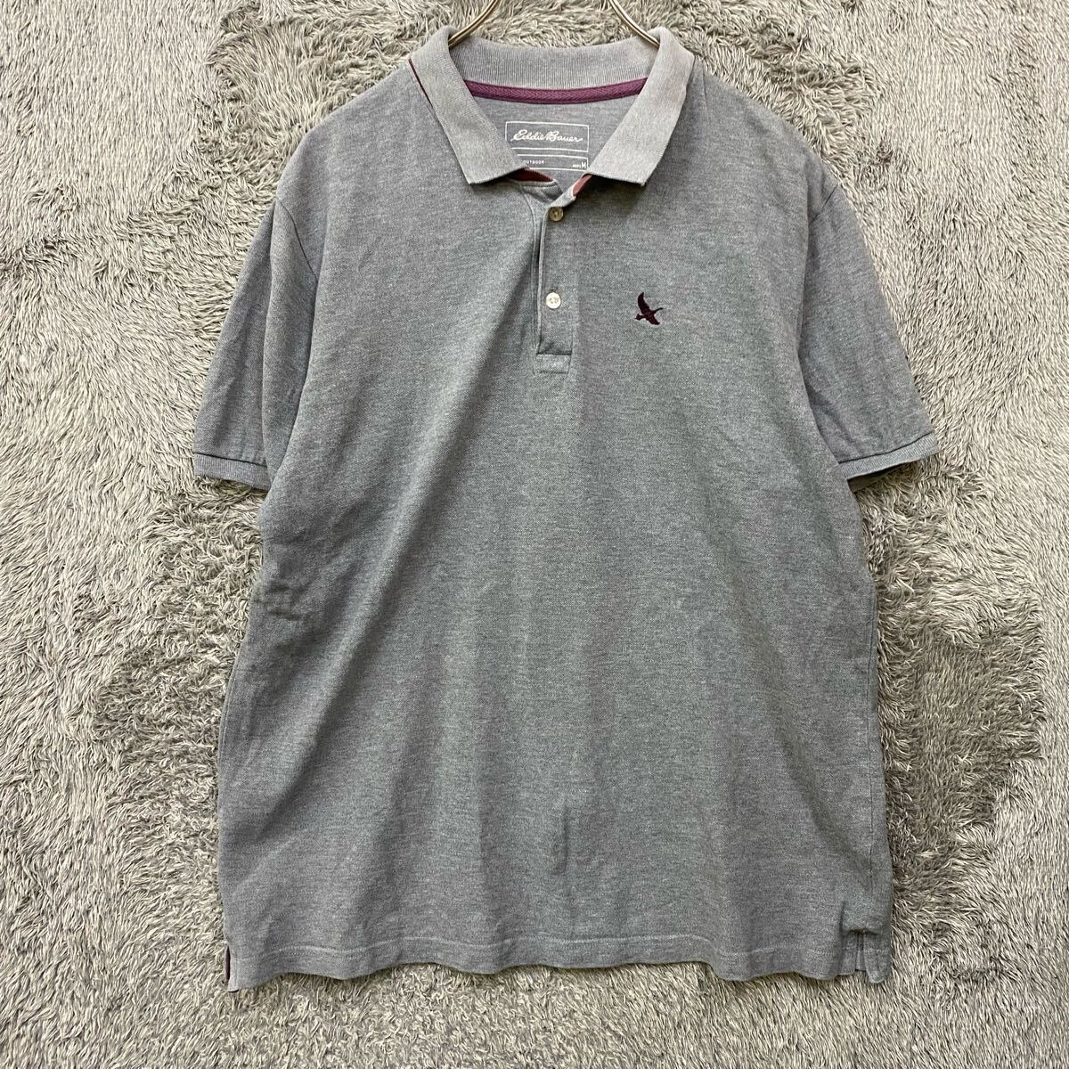 Eddie Bauer エディーバウアー 半袖ポロシャツ 半袖シャツ 鹿の子 サイズM グレー 灰色 メンズ トップス 最落なし (A2)拍卖
