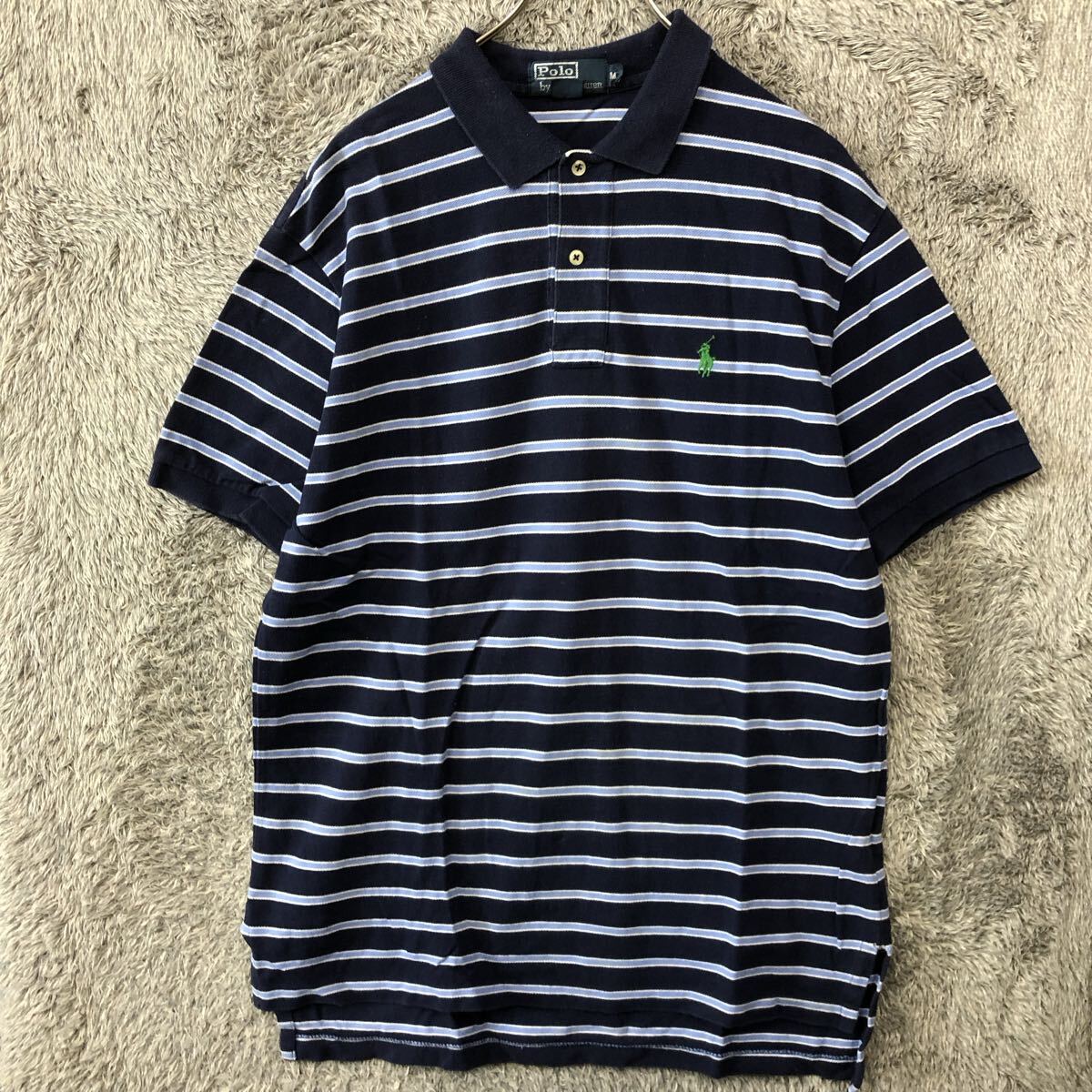POLO RALPH LAUREN ポロラルフローレン 半袖ポロシャツ 半袖シャツ 鹿の子 サイズM ブルー 青 コットン メンズ トップス 最落なし(S2)拍卖