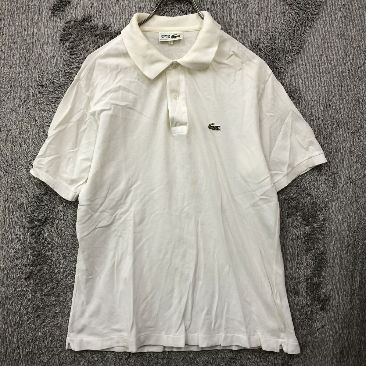 LACOSTE ラコステ 半袖ポロシャツ 半袖シャツ 鹿の子 サイズ4 ホワイト 白 ワンポイントロゴ刺繍 メンズ トップス 最落なし(T2)拍卖