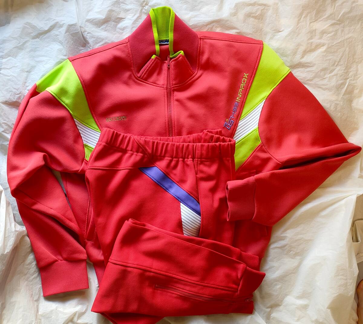 【M・160】アシックスレコーダー ジャージ上下 ホッピング 赤朱色 平成 LD-123 LJ-290 トレーニングウェア パンツ Mサイズ 160 ズボン拍卖