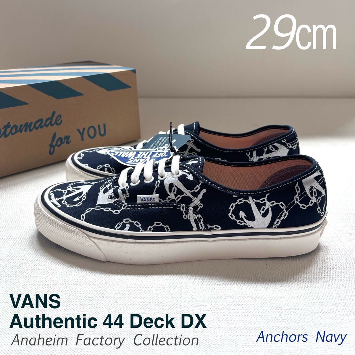 新品 VANS バンズ アナハイム ファクトリー オーセンティック 44 Deck DX デッキシューズ 29㎝ ネイビー アンカー柄 プレッピー アイビー拍卖