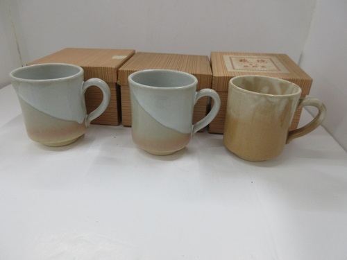 [こ26」萩焼コーヒーカップ3個 まとめ売り きれいなカップ 拍卖