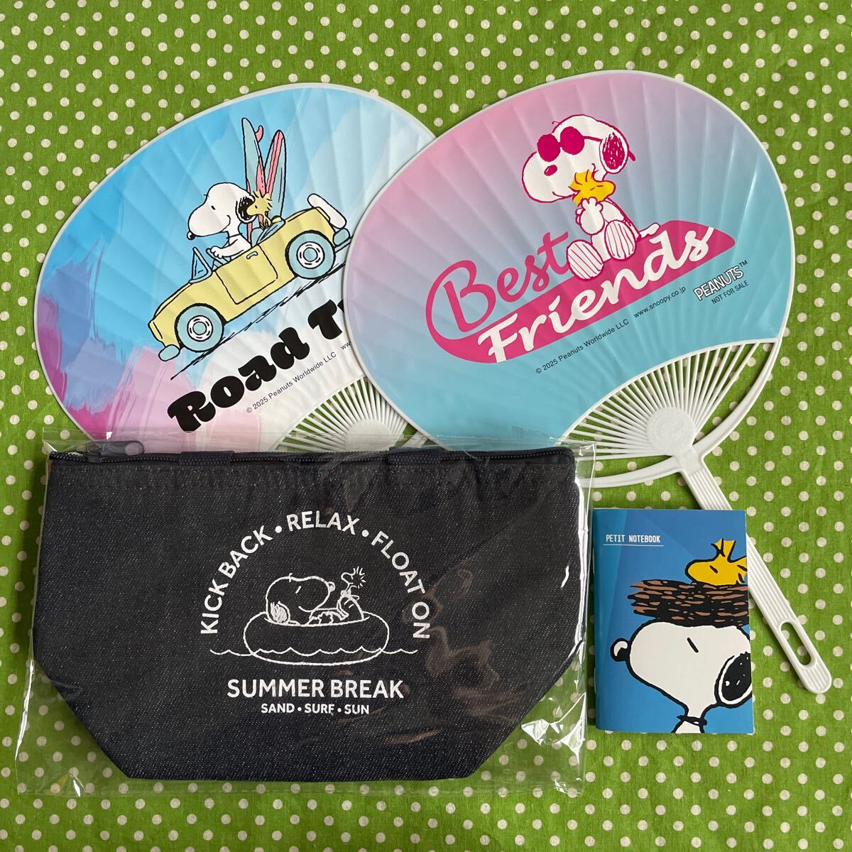 ♪スヌーピー デニム風クーラーバッグ&うちわ2本&PETIT NOTEBOOK*計4点セット♪AOKIノベルティ拍卖