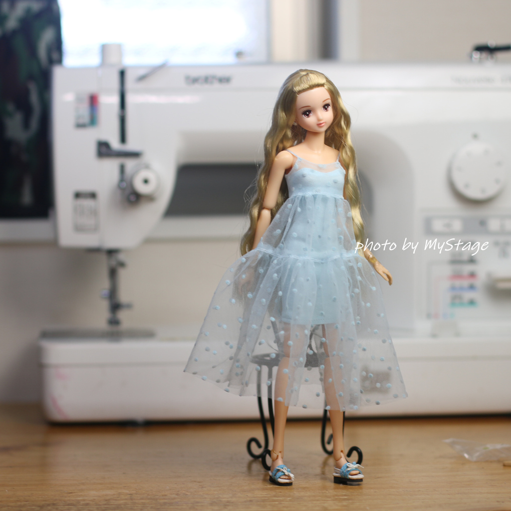 人形服msdr-254-4892水色水玉チュールキャミワンピース、チューブドレス(momokoジェニー)拍卖