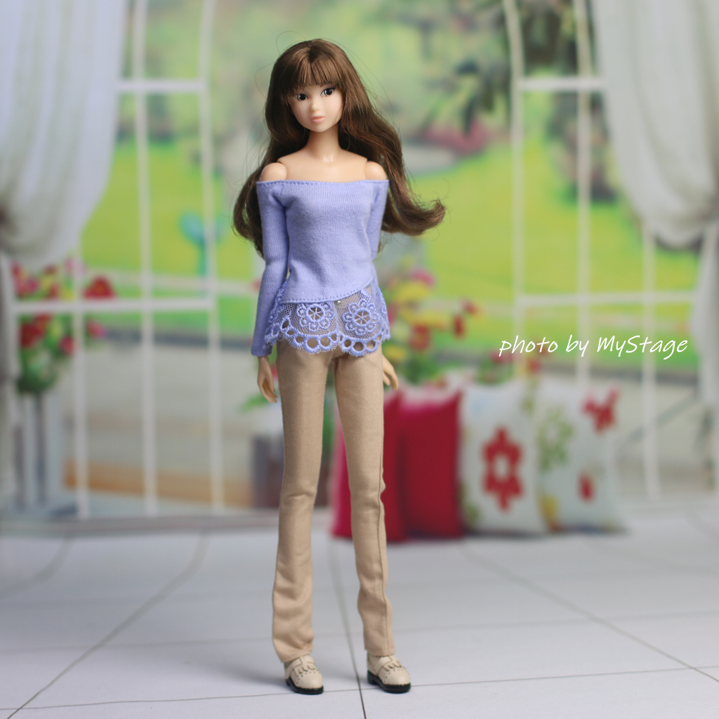 人形服msdr-25-4876藤色フショルダーネック長袖Tシャツとスキニーパンツ(momoko用)拍卖