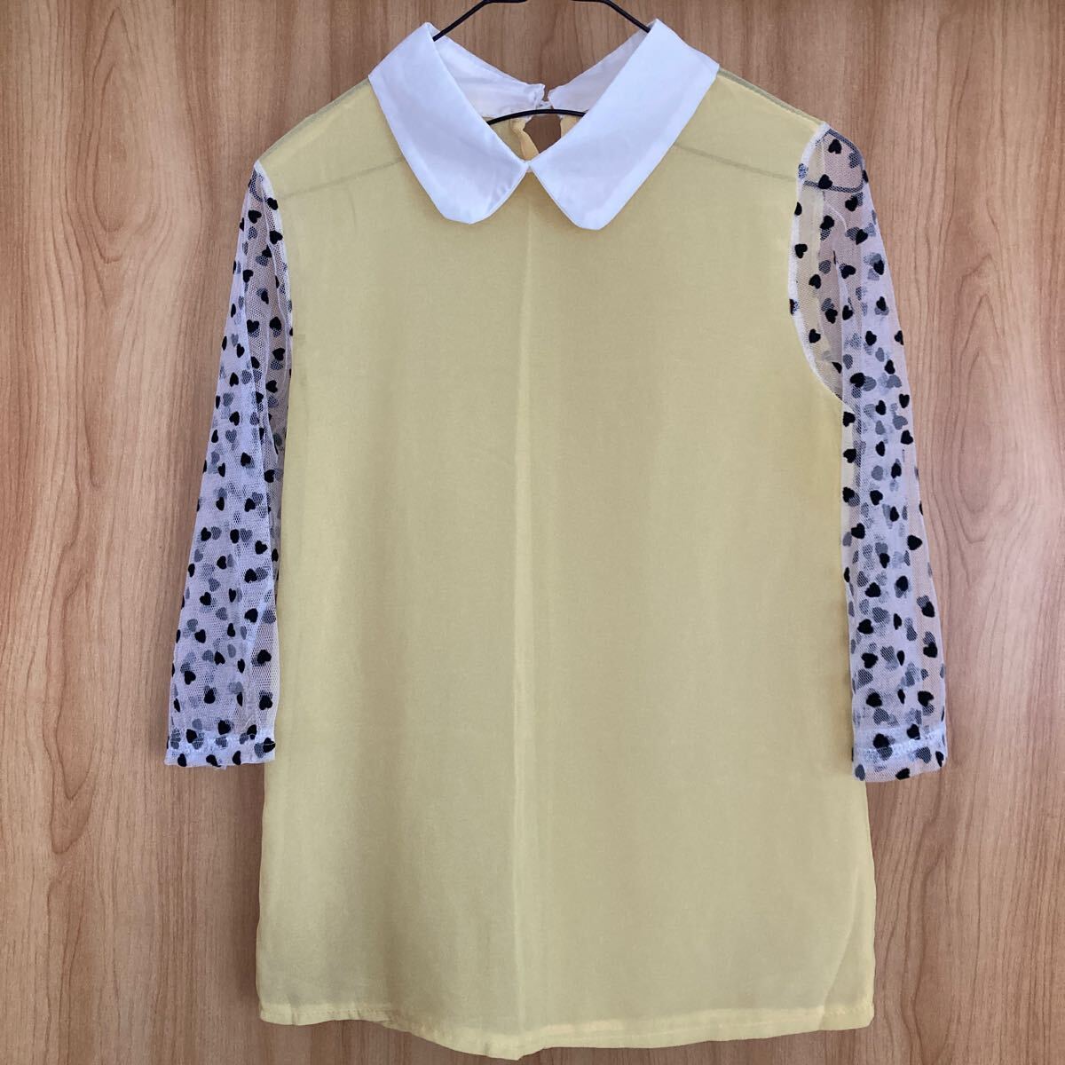 ★未使用★ イエロー 七分袖 ブラウス 袖ハート柄シースルー POPカラー コスプレ拍卖