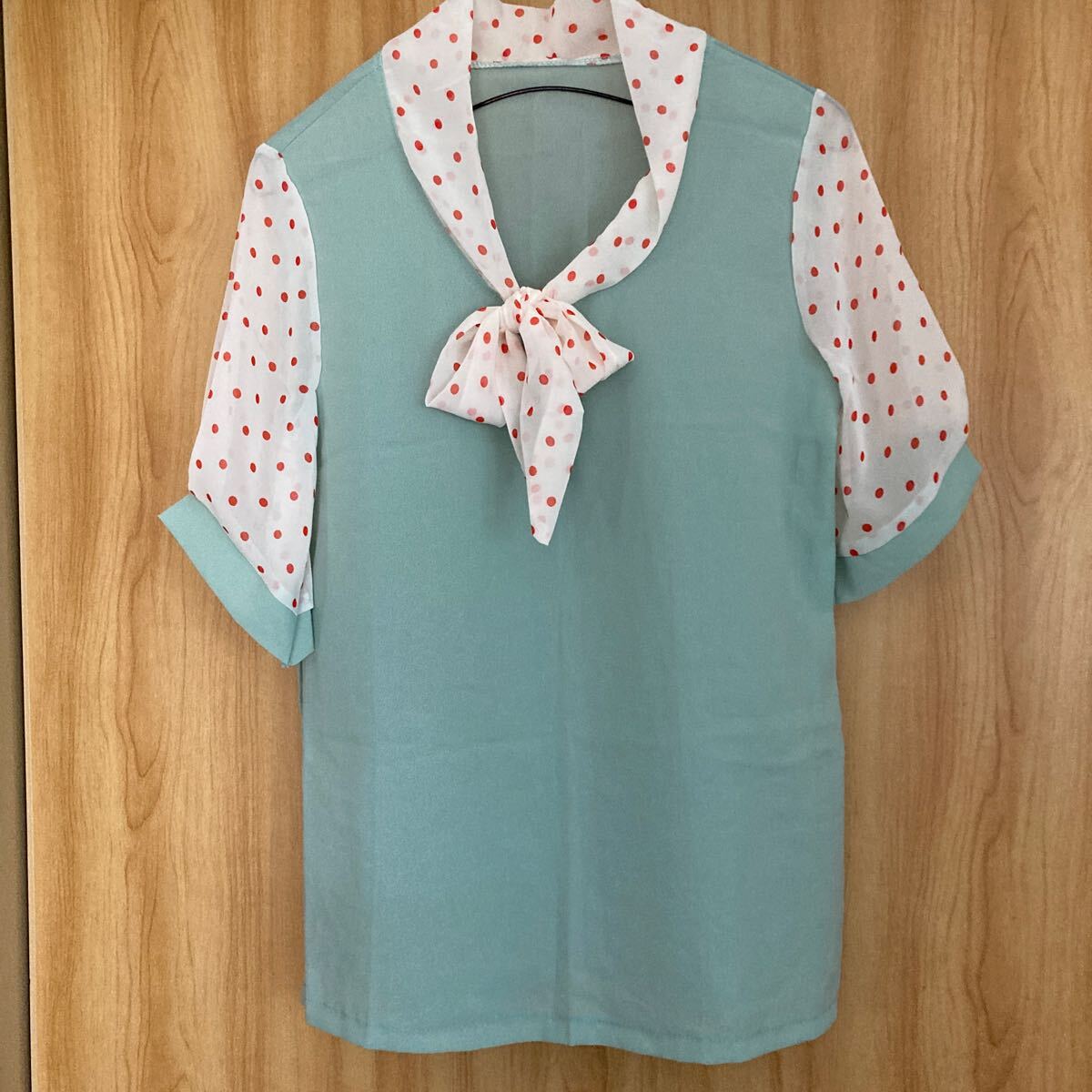 ★未使用 超美品★ レトロ昭和 ボウタイ シフォン 半袖ブラウス拍卖