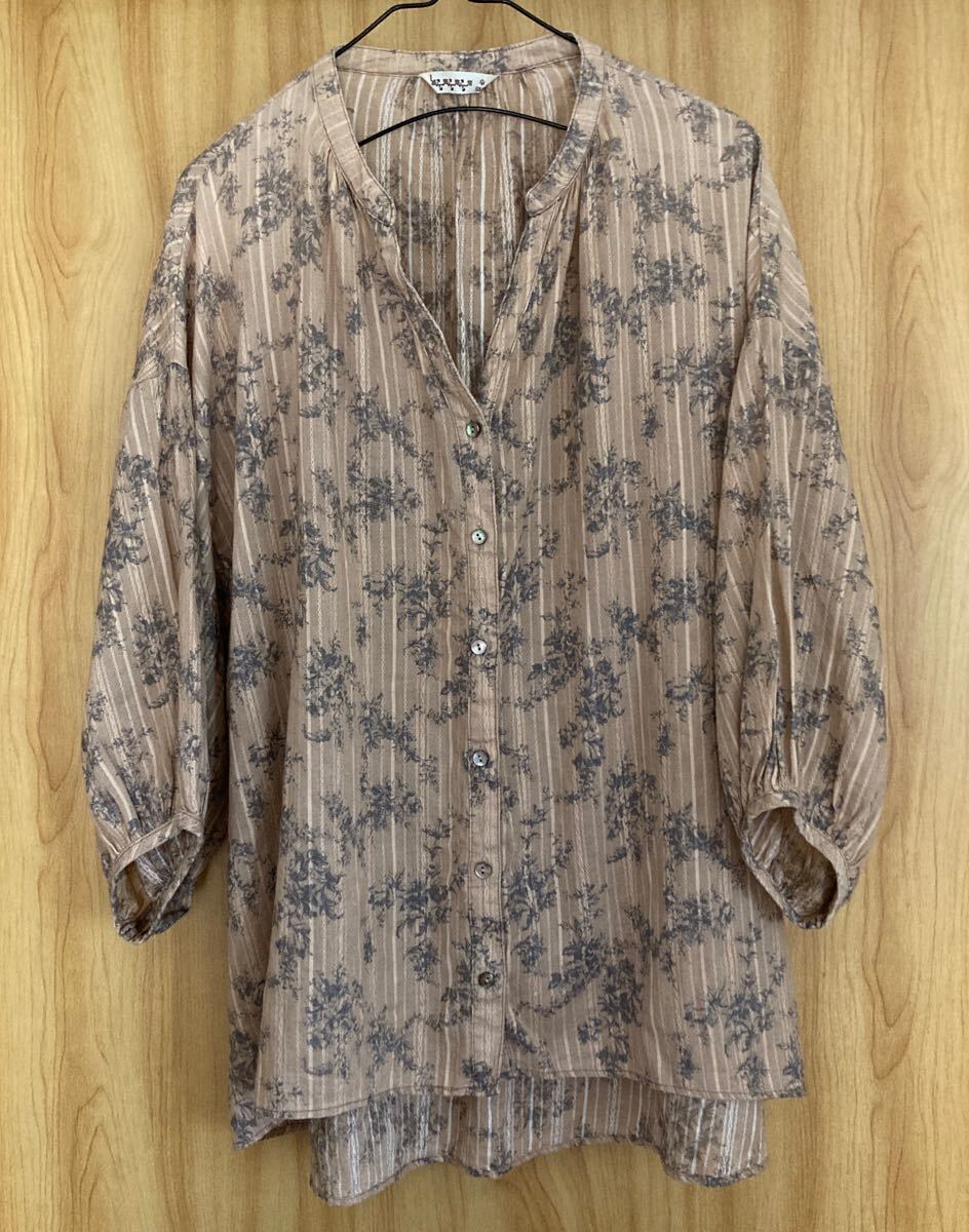 ◆美品◆ ロココ風花柄 綿100% ドロップショルダー 七分袖 シャツ ゆったり 部屋着 羽織り拍卖