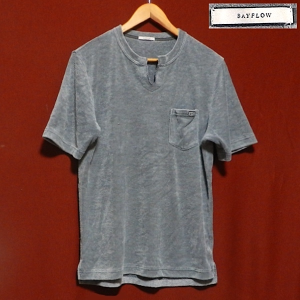 ベイフロー タオル生地 パイル生地 キーネック スラブキーネック 厚手 半袖 Tシャツ 襟なし ポロシャツ カットソー グレー 4 / XL 美品拍卖