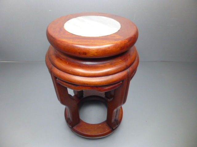 【史】唐木高卓 天板大理石 花台 香炉台 茶道具拍卖