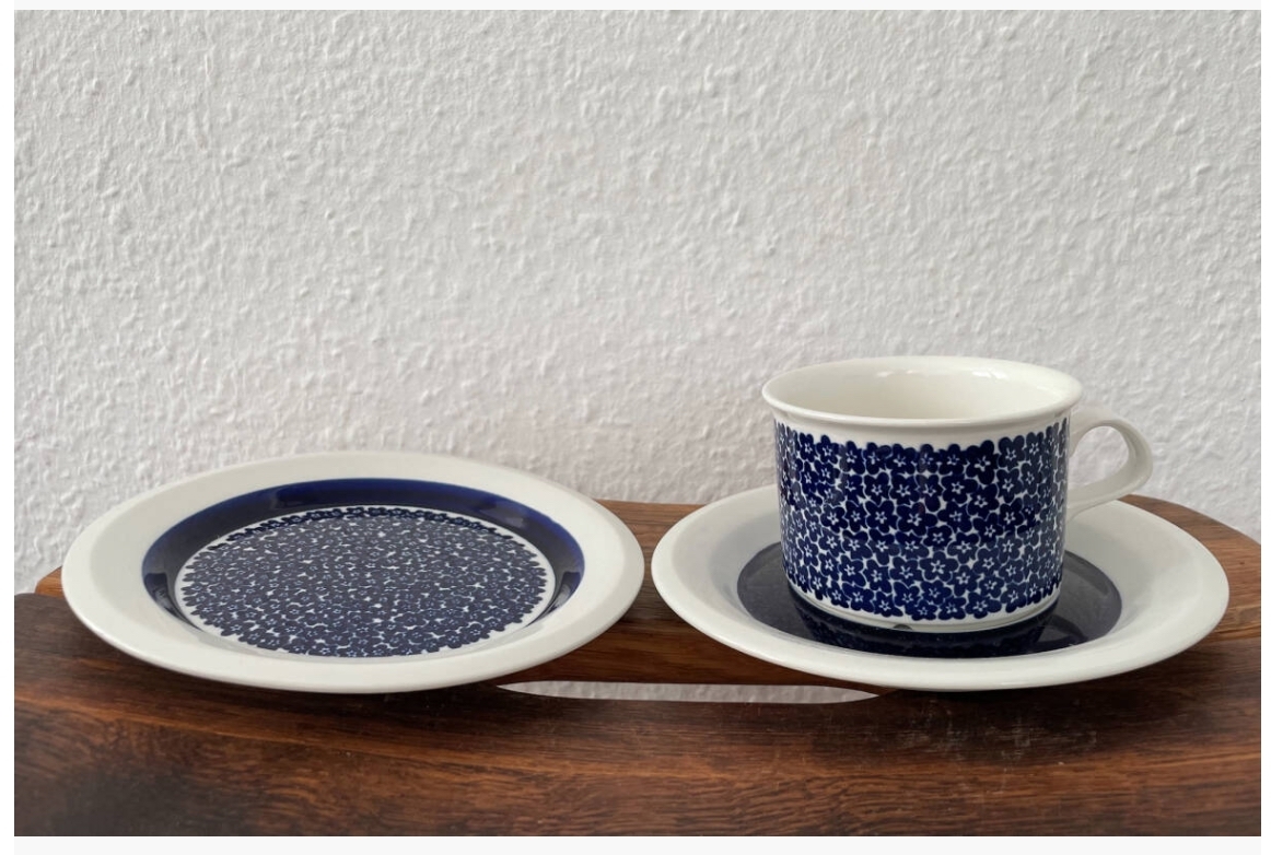 希少 アラビア Arabia ファエンツァ Faenza C&S + 皿 ブルー EHモデル 北欧 ビンテージ 超美品拍卖