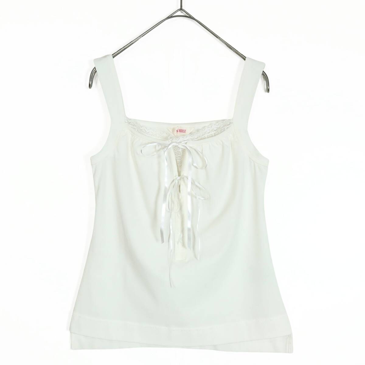 ピンクハウス★レースアップ♪ノースリーブカットソー 白系 レース&サテンリボン♪z14031拍卖