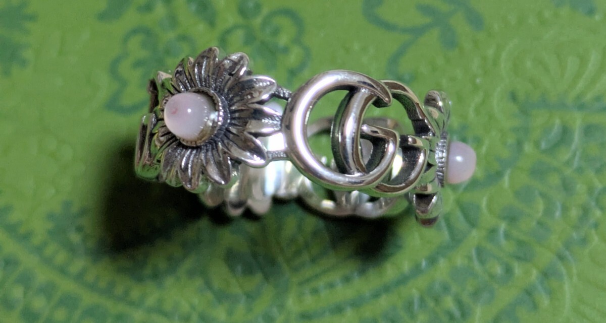 新品未使用 グッチ GUCCI シルバーリング フラワー ピンク 15号 GG 日本サイズ15号花 マザーオブパール SV925 指輪 SILVER拍卖